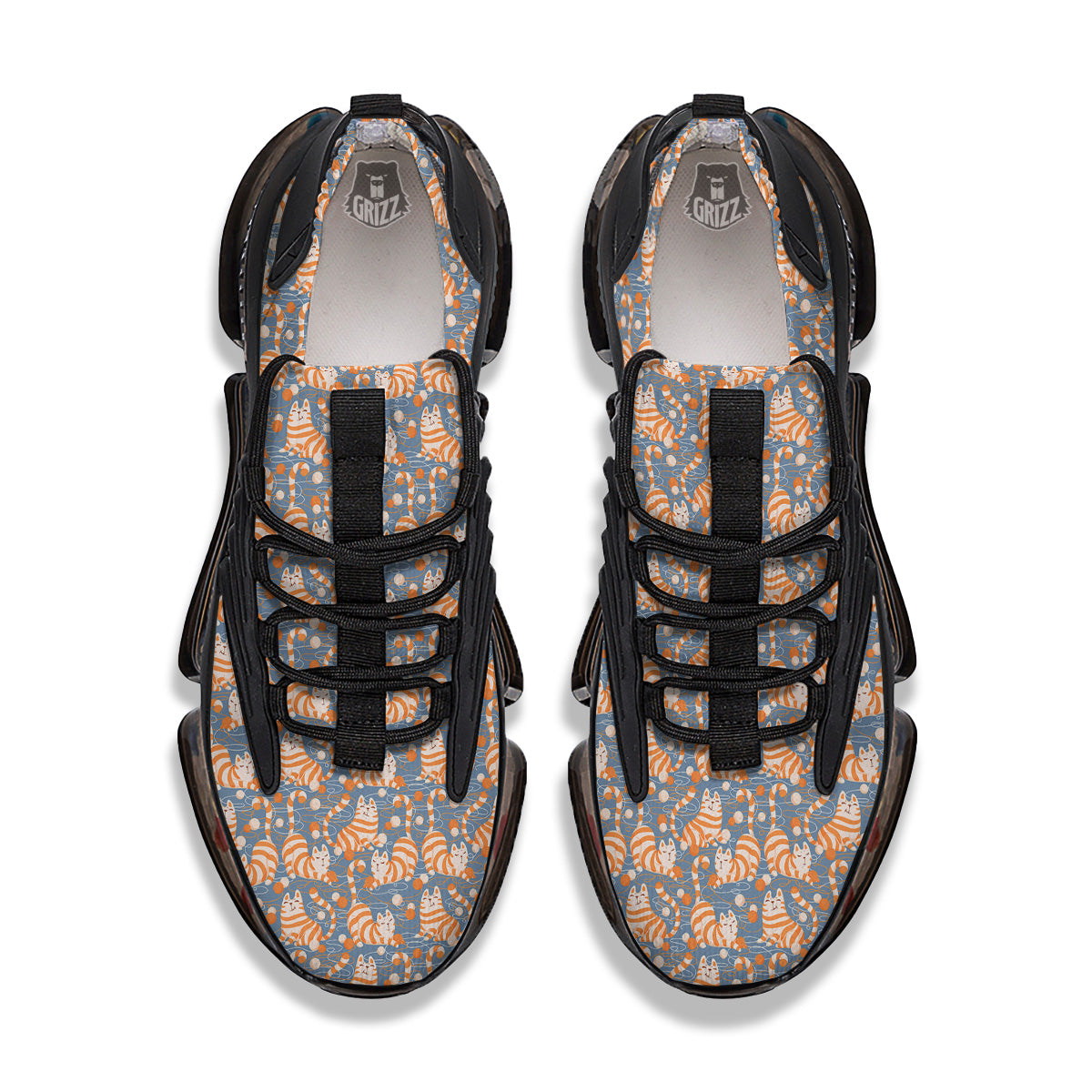 Yarn Ball And Cat Print Pattern Black Gym Shoes-grizzshop
