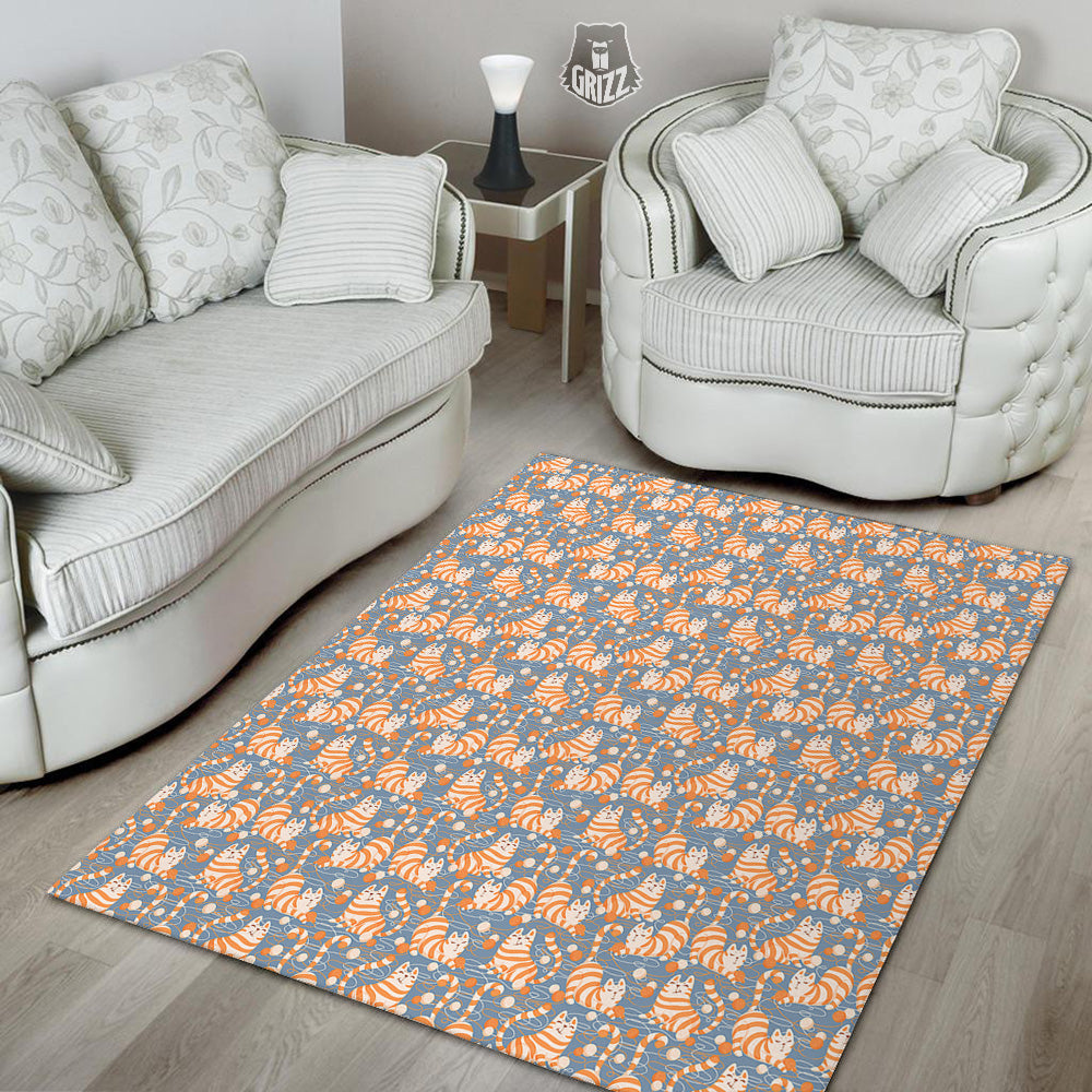 Yarn Ball And Cat Print Pattern Floor Mat-grizzshop