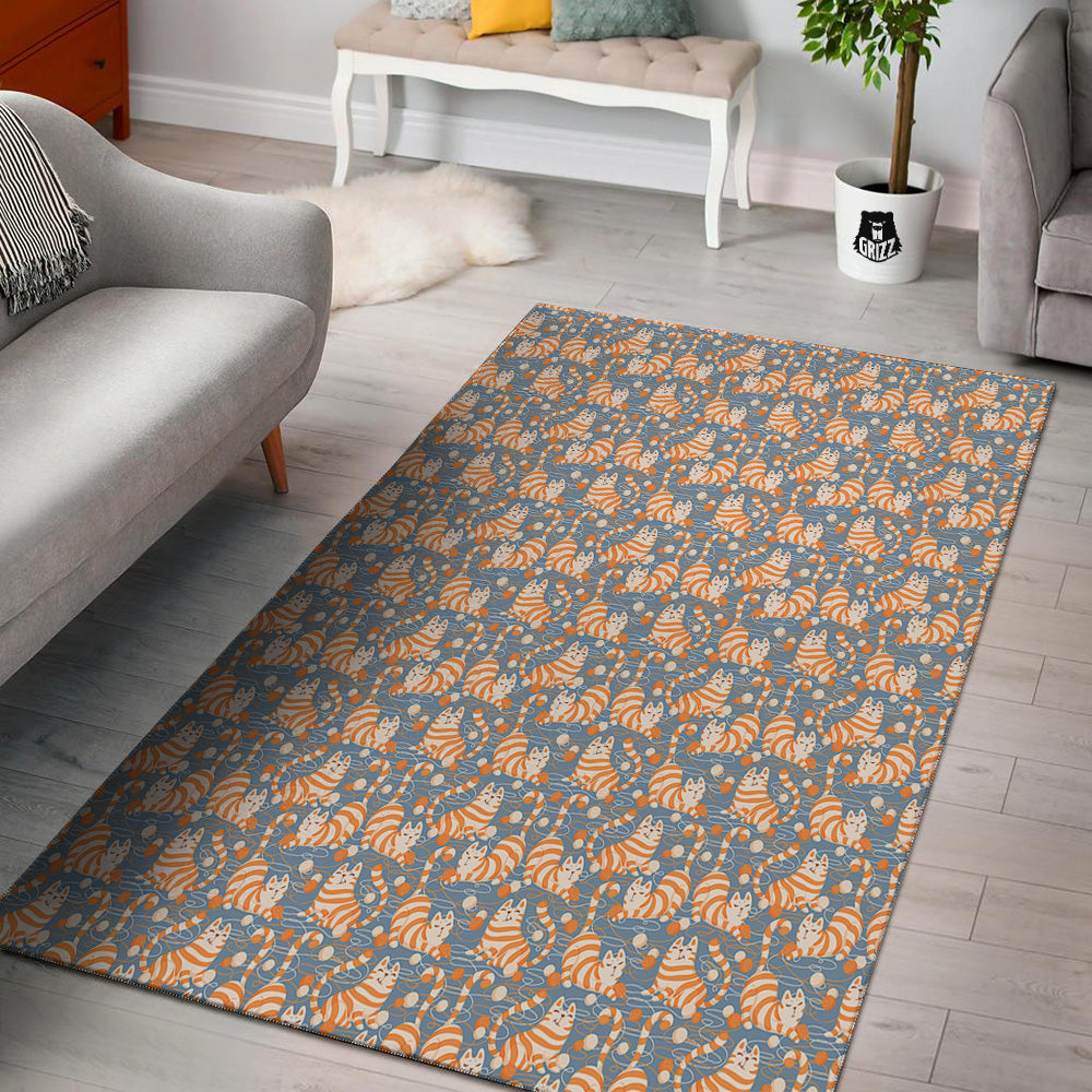 Yarn Ball And Cat Print Pattern Floor Mat-grizzshop