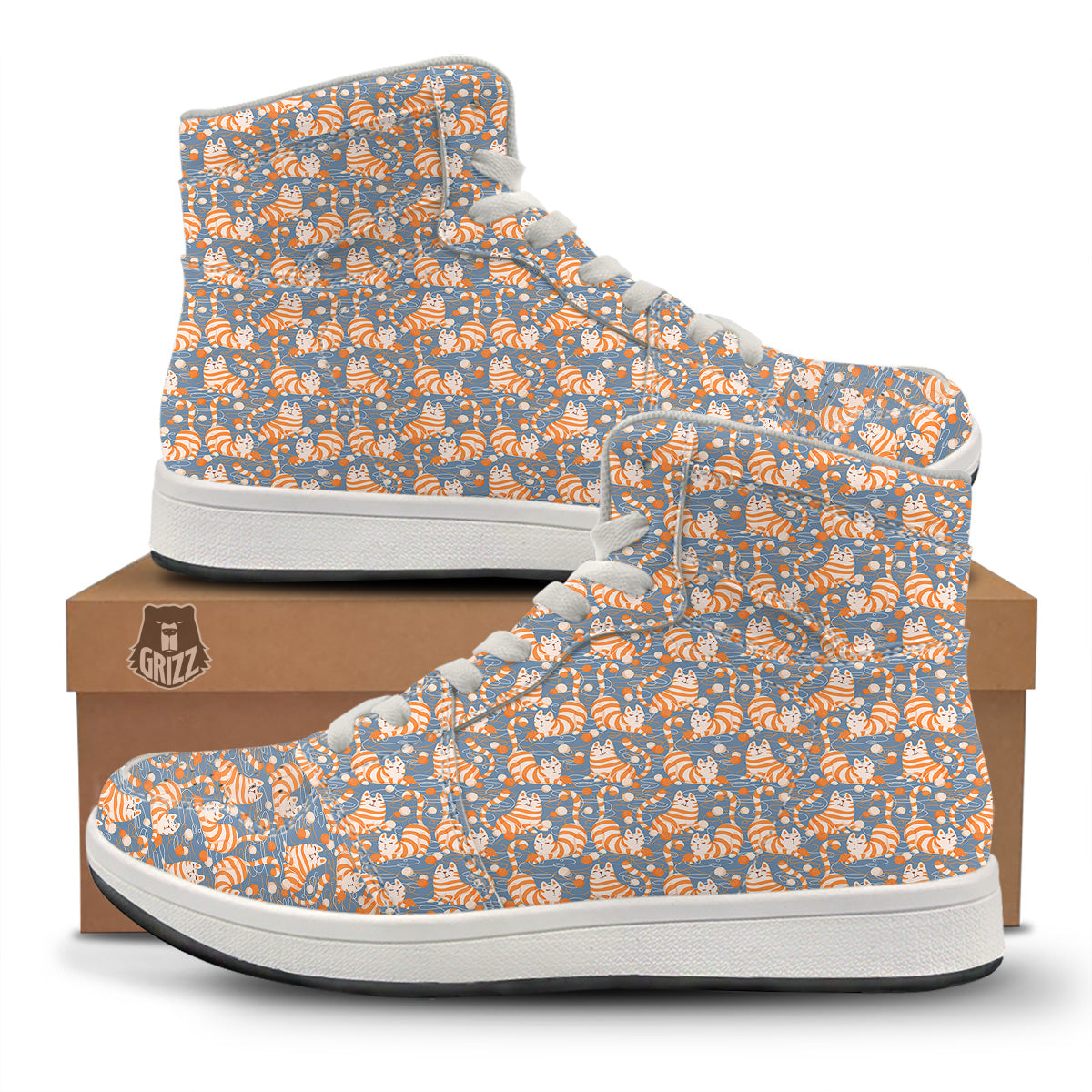 Yarn Ball And Cat Print Pattern High Top Sneakers-grizzshop