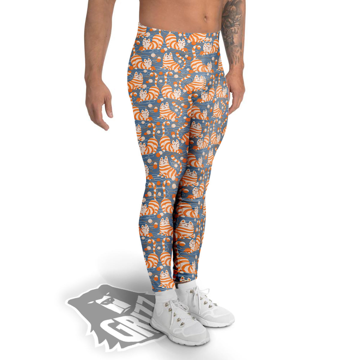 Yarn Ball And Cat Print Pattern Men's Leggings-grizzshop