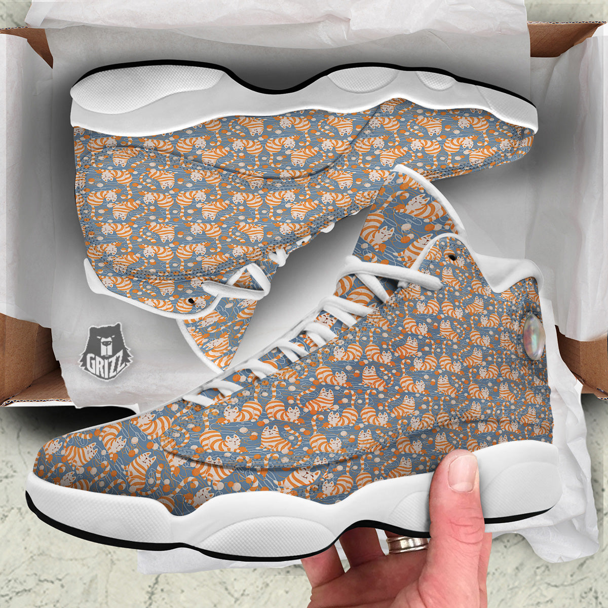 Yarn Ball And Cat Print Pattern White Basketball Shoes-grizzshop