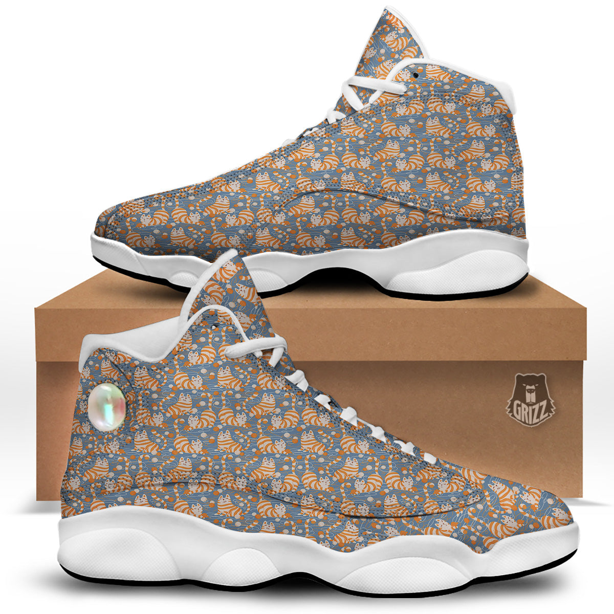 Yarn Ball And Cat Print Pattern White Basketball Shoes-grizzshop