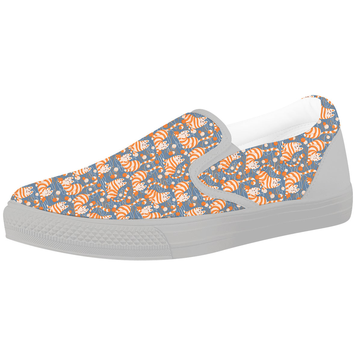 Yarn Ball And Cat Print Pattern White Slip On Shoes-grizzshop