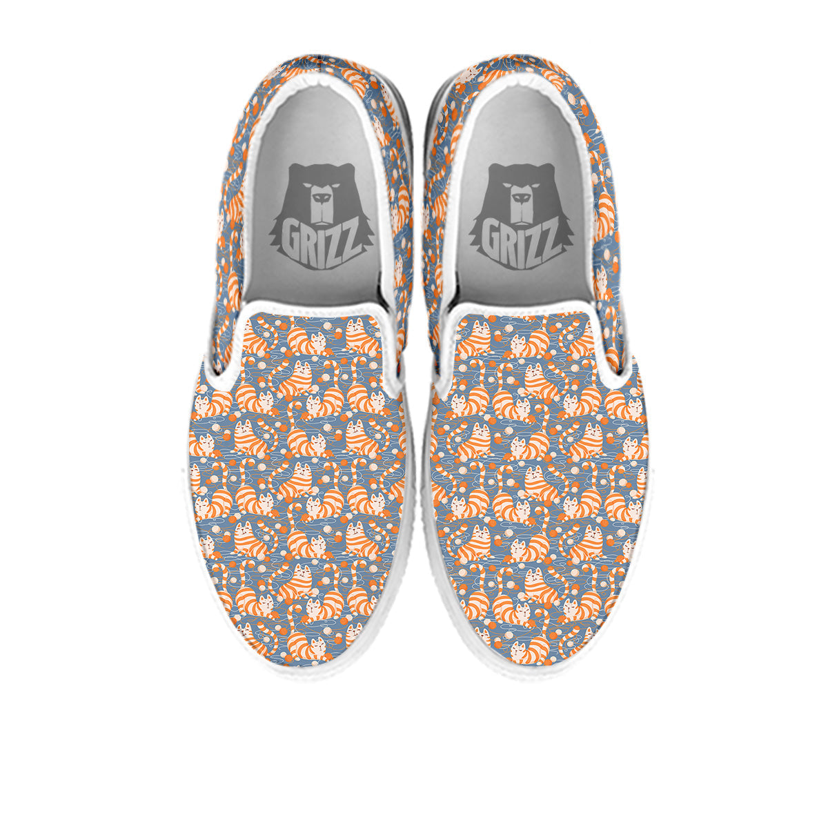 Yarn Ball And Cat Print Pattern White Slip On Shoes-grizzshop