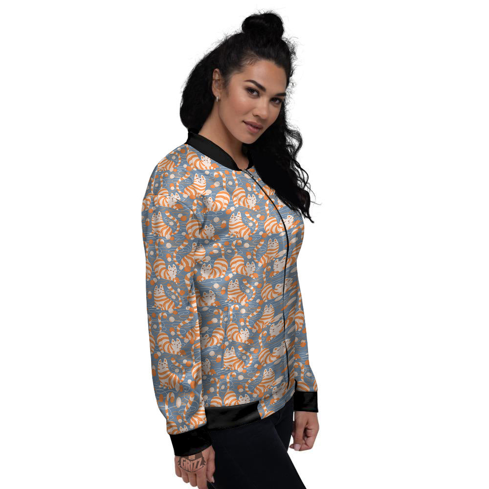 Yarn Ball And Cat Print Pattern Women's Bomber Jacket-grizzshop