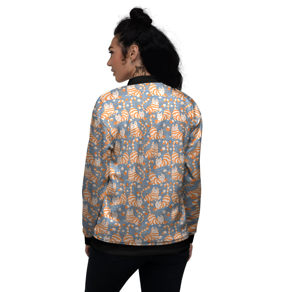 Yarn Ball And Cat Print Pattern Women's Bomber Jacket-grizzshop