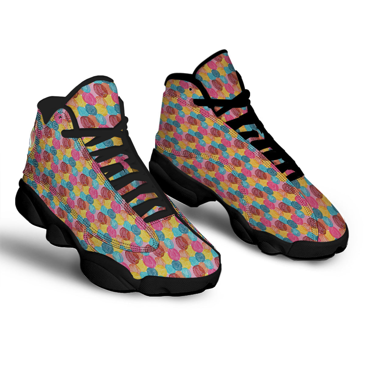 Yarn Balls Colorful Print Black Basketball Shoes-grizzshop