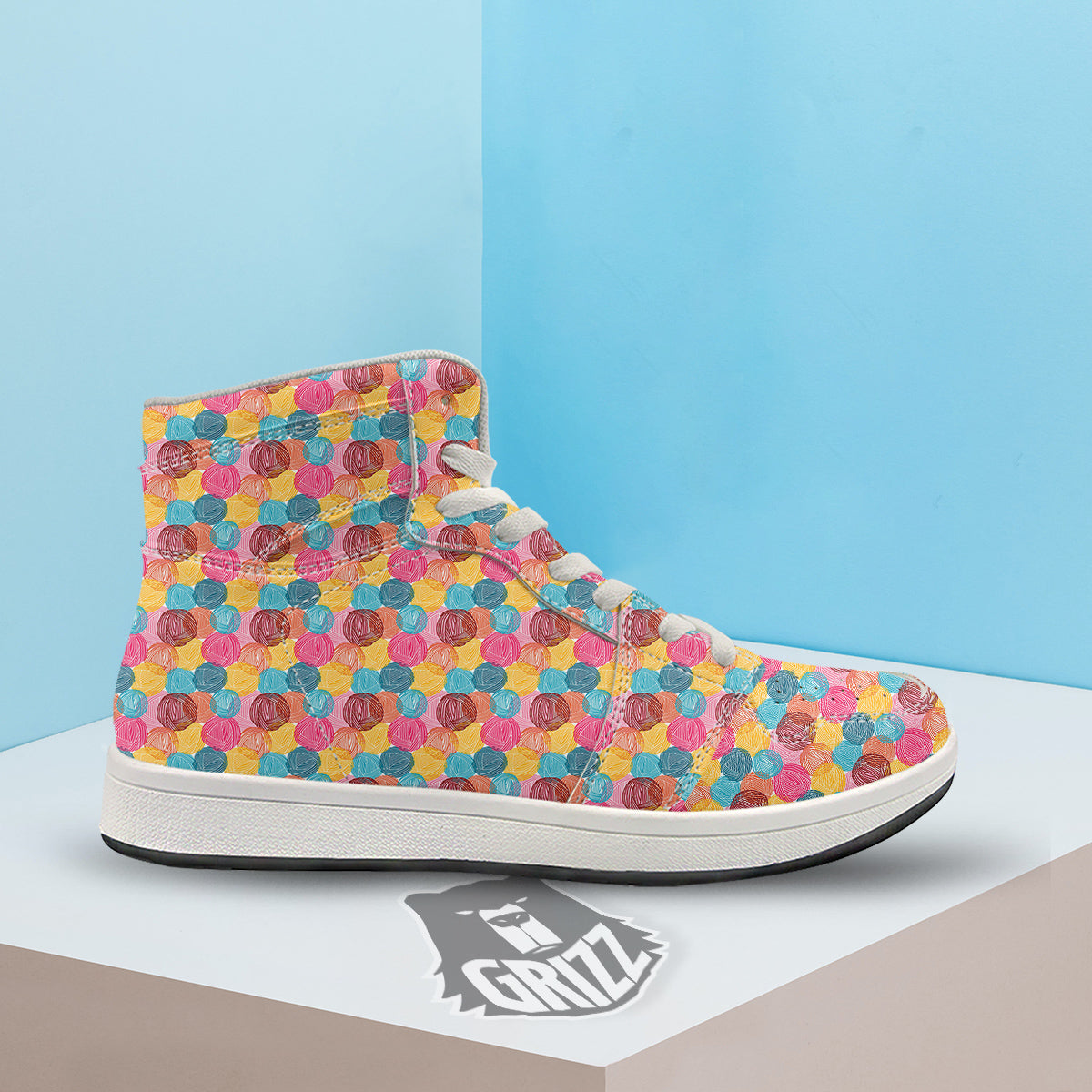Yarn Balls Colorful Print High Top Sneakers-grizzshop