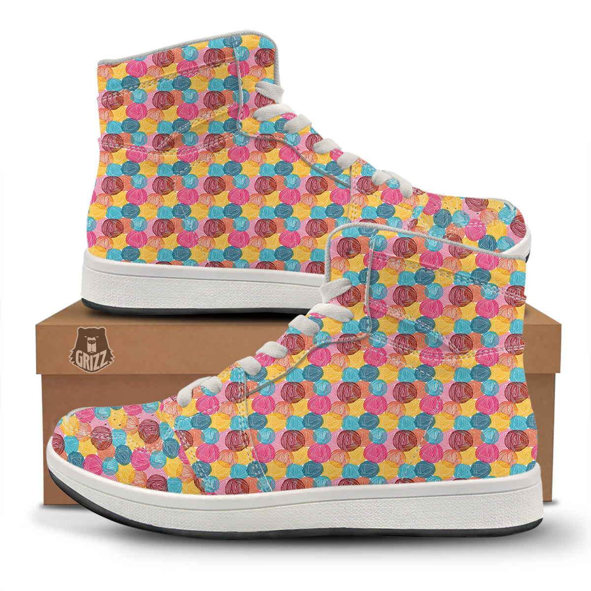 Yarn Balls Colorful Print High Top Sneakers-grizzshop