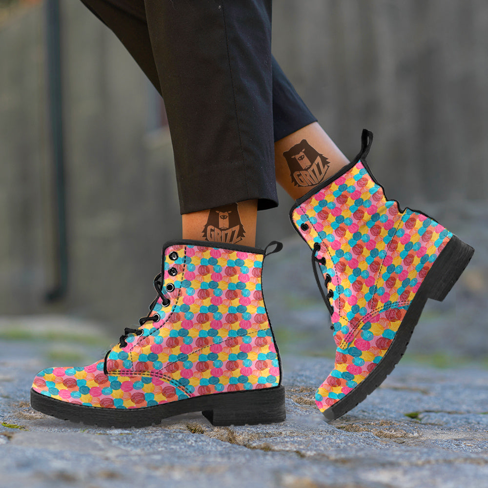 Yarn Balls Colorful Print Leather Boots-grizzshop