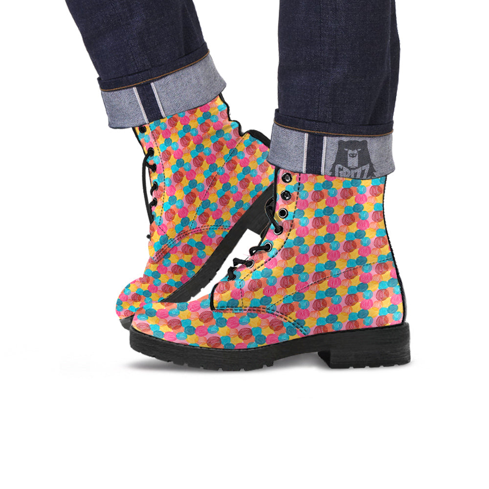 Yarn Balls Colorful Print Leather Boots-grizzshop