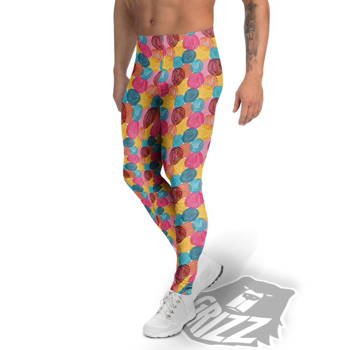 Yarn Balls Colorful Print Men's Leggings-grizzshop