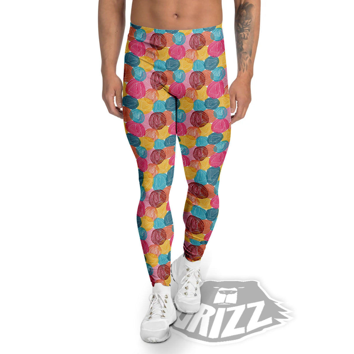 Yarn Balls Colorful Print Men's Leggings-grizzshop