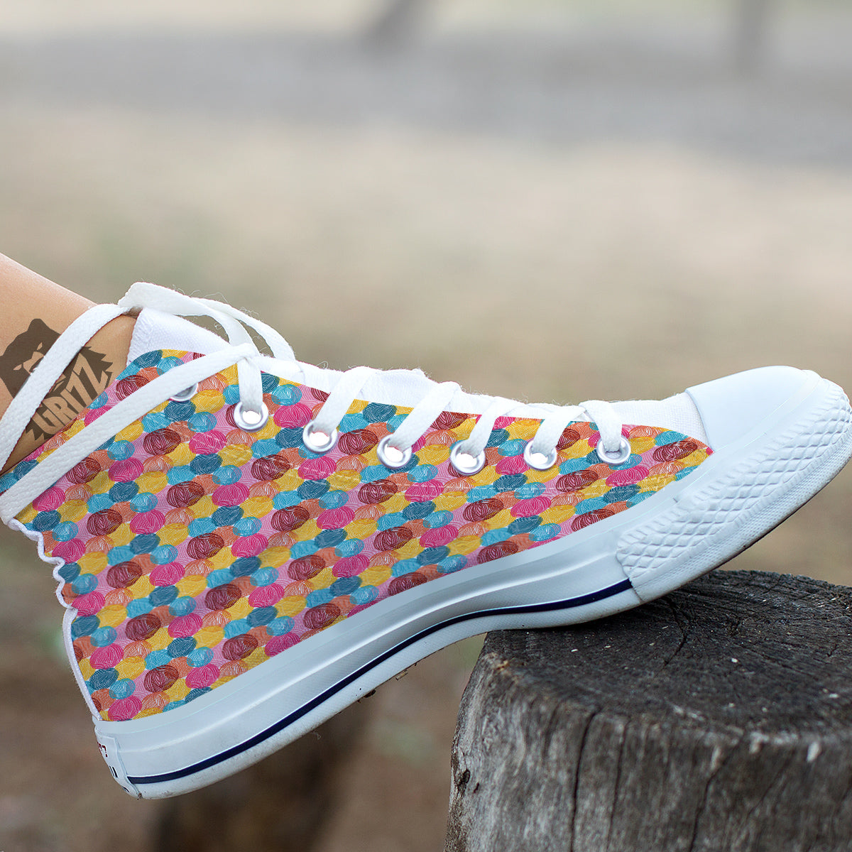 Yarn Balls Colorful Print White High Top Shoes-grizzshop