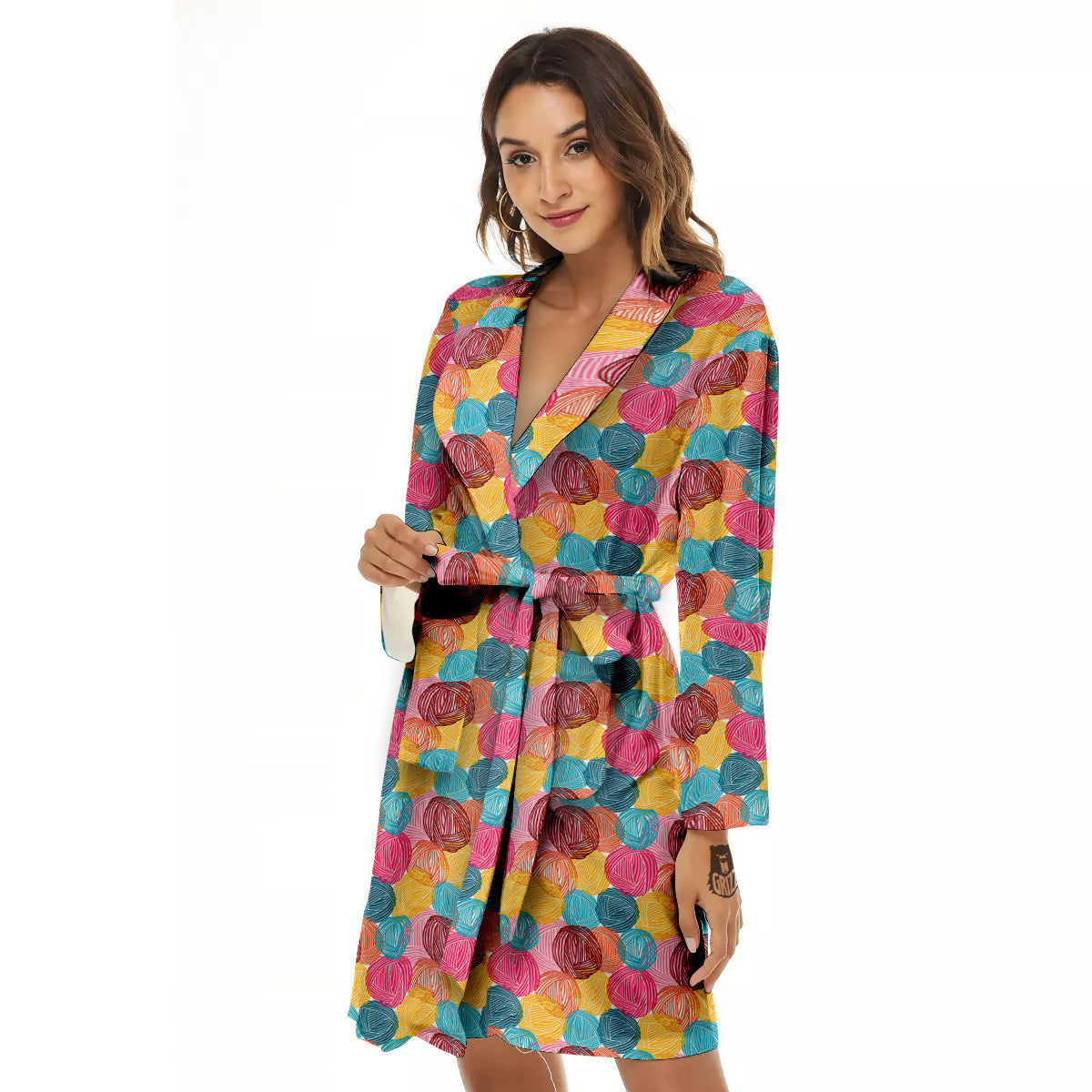 Yarn Balls Colorful Print Women's Robe-grizzshop