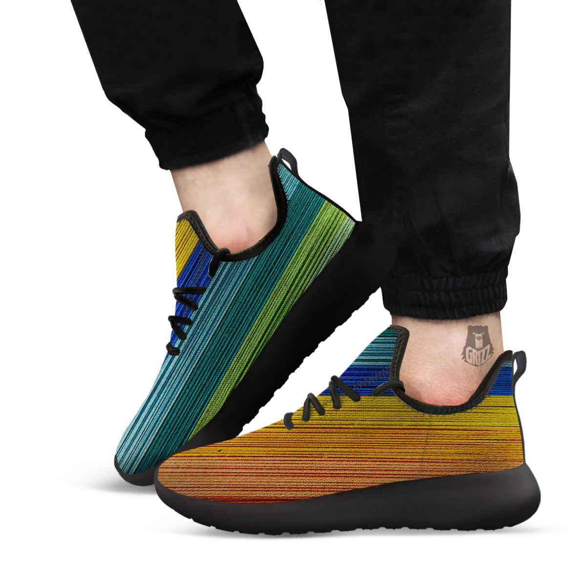 Yarn Colorful Print Black Athletic Shoes-grizzshop