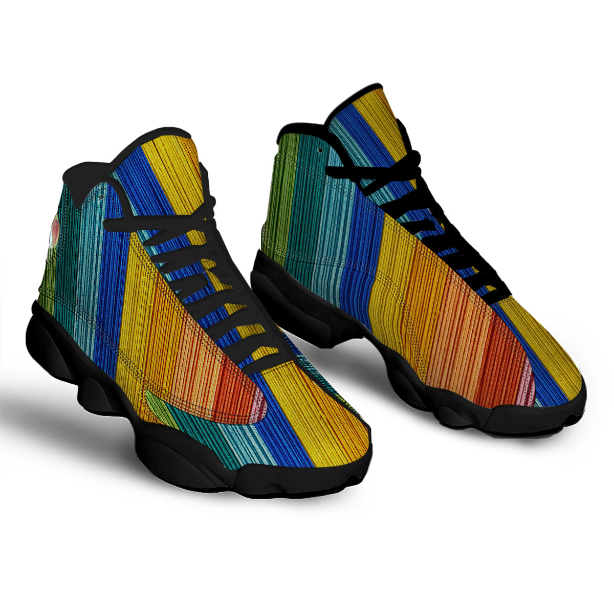 Yarn Colorful Print Black Basketball Shoes-grizzshop