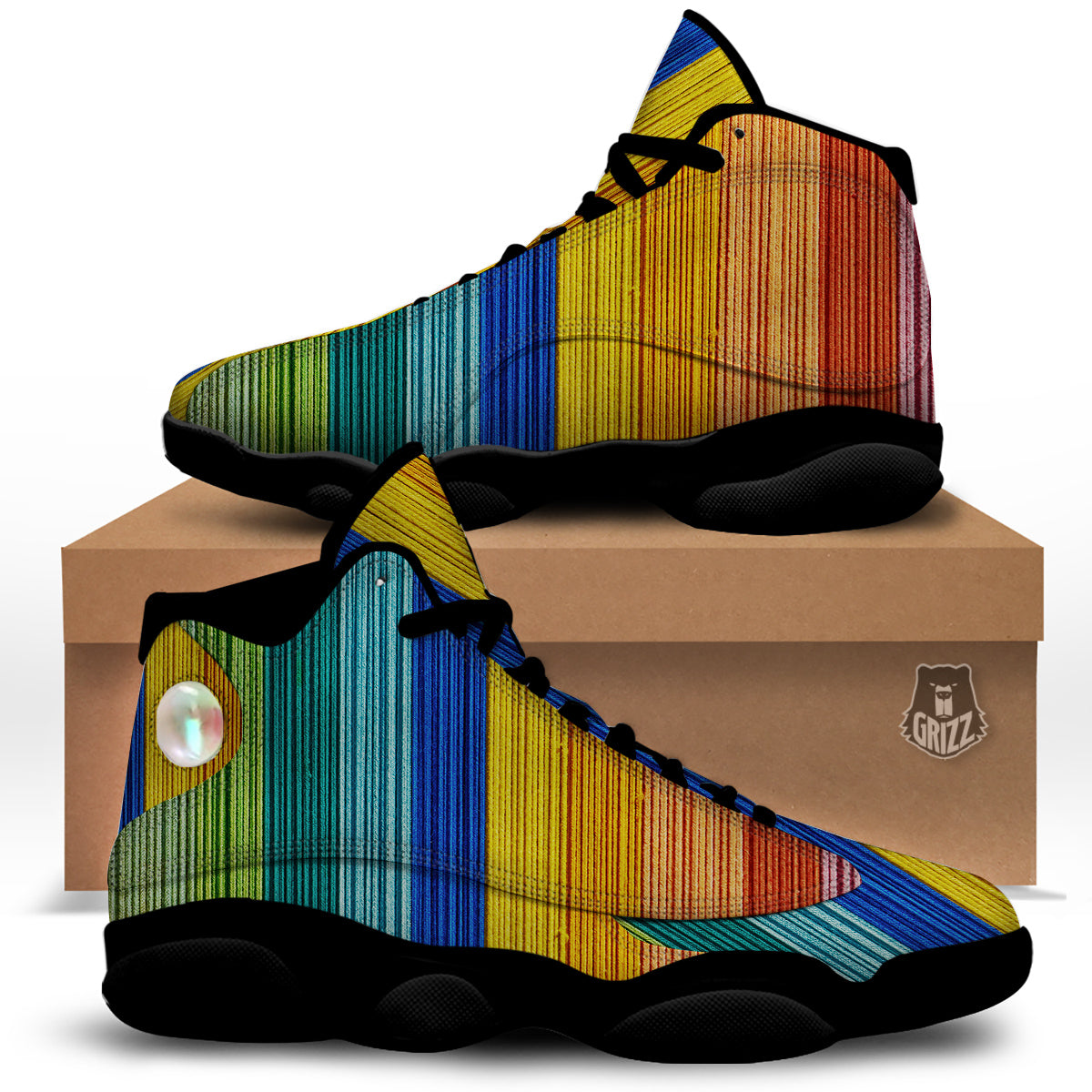 Yarn Colorful Print Black Basketball Shoes-grizzshop