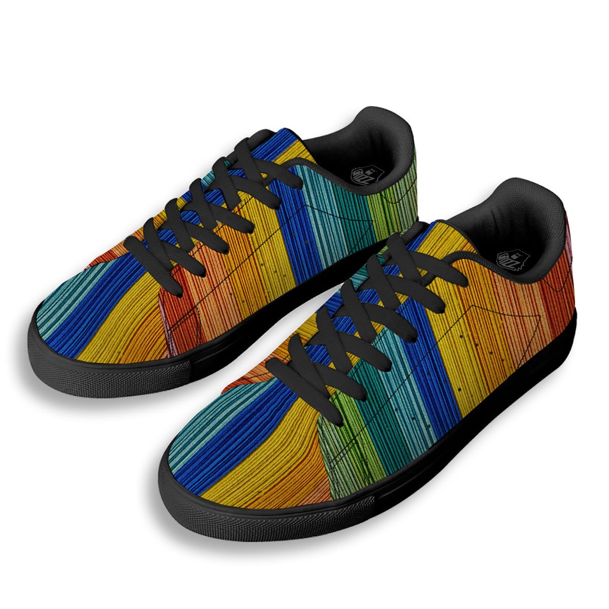Yarn Colorful Print Black Low Top Sneakers-grizzshop