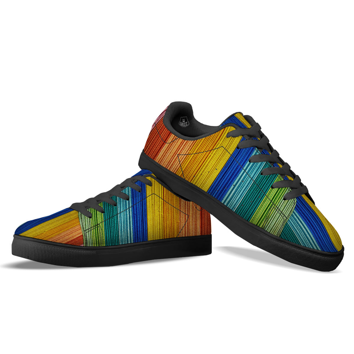 Yarn Colorful Print Black Low Top Sneakers-grizzshop