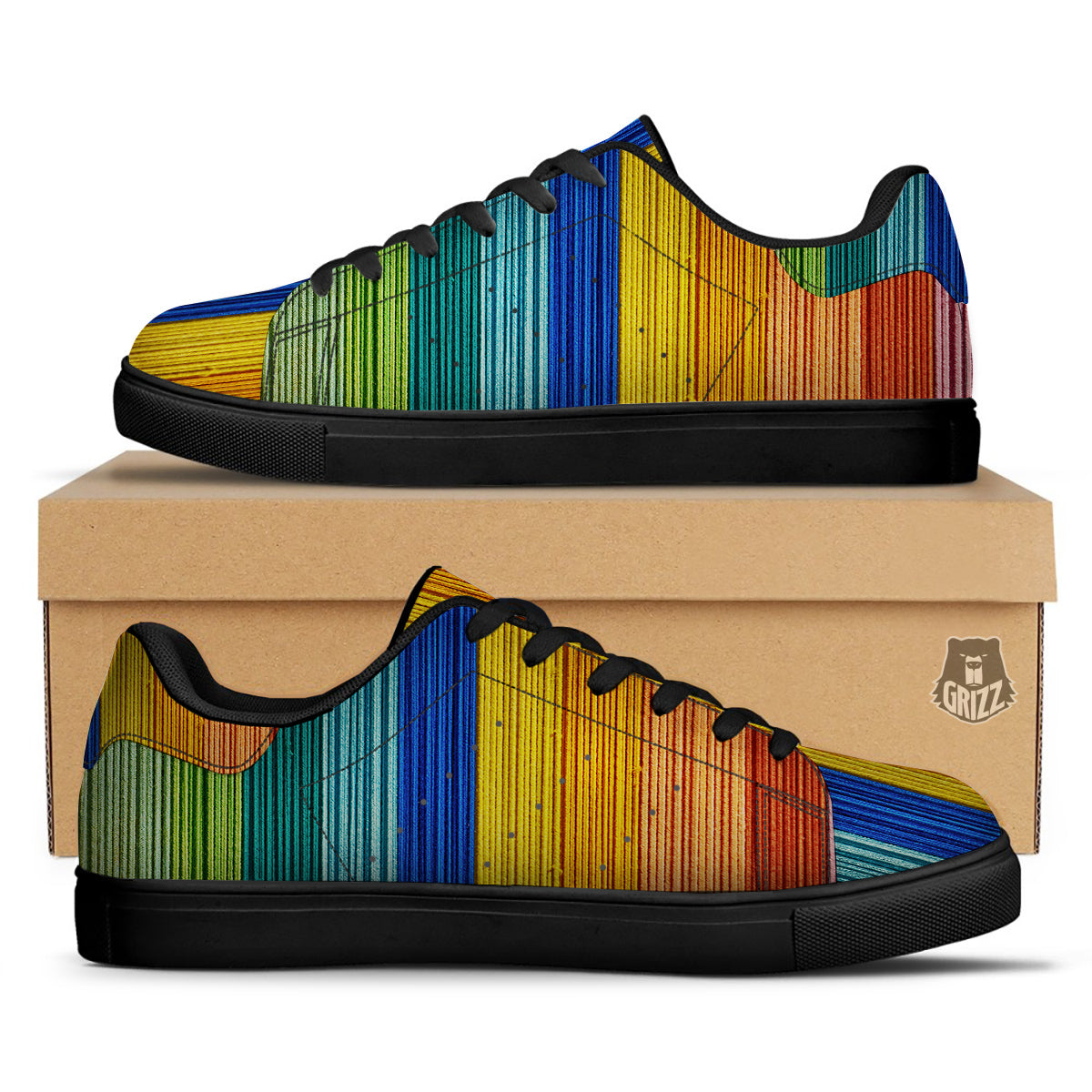 Yarn Colorful Print Black Low Top Sneakers-grizzshop