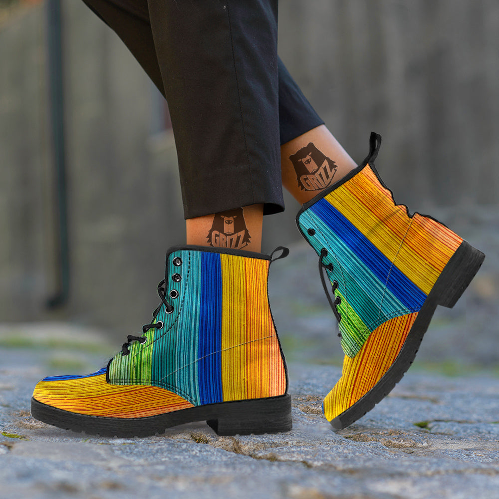 Yarn Colorful Print Leather Boots-grizzshop