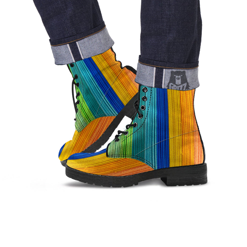 Yarn Colorful Print Leather Boots-grizzshop