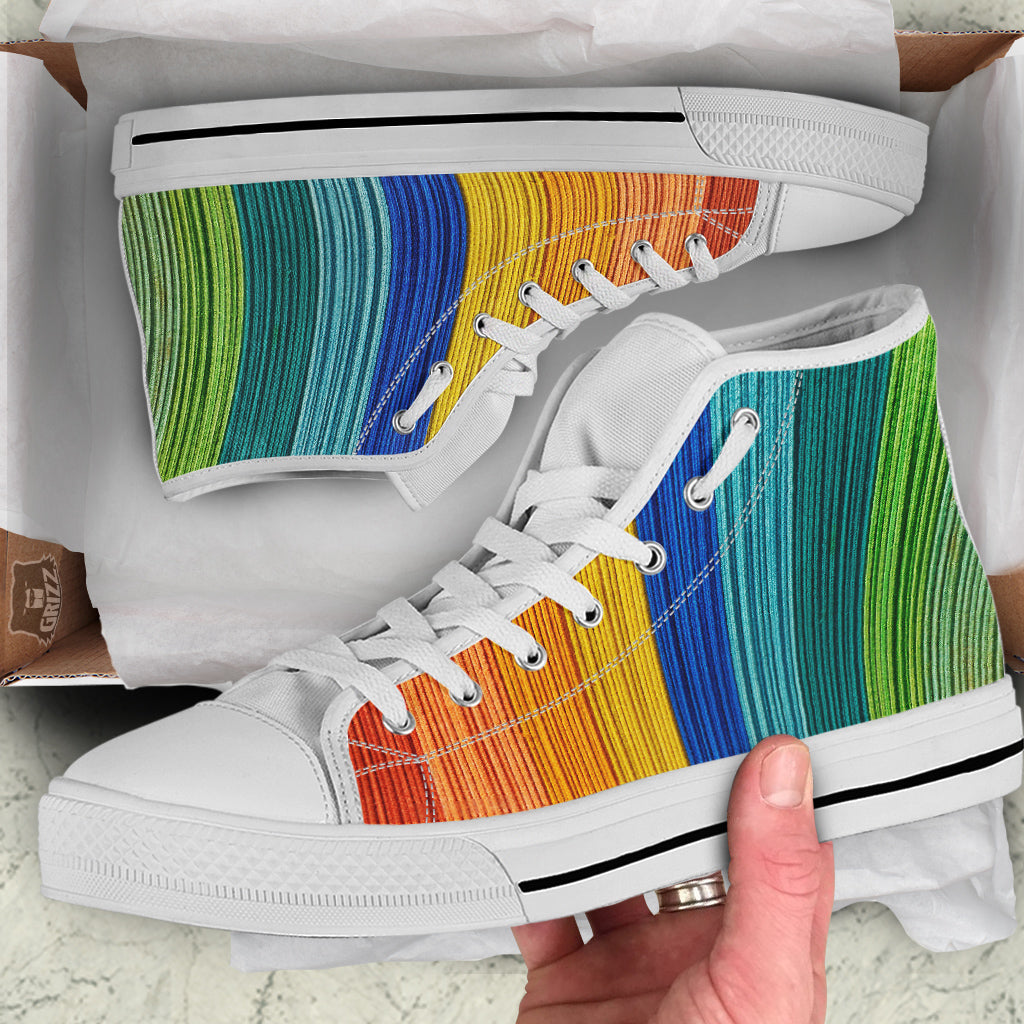 Yarn Colorful Print White High Top Shoes-grizzshop