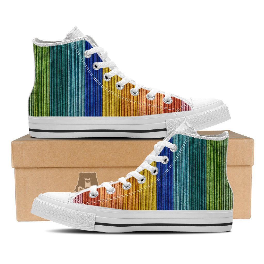 Yarn Colorful Print White High Top Shoes-grizzshop