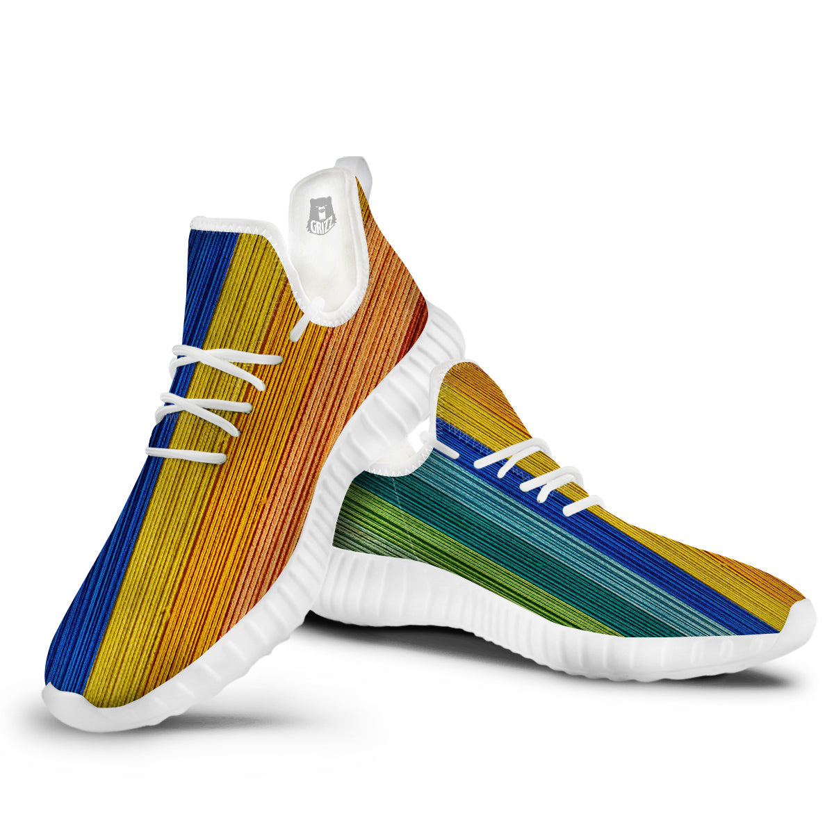 Yarn Colorful Print White Walking Shoes-grizzshop