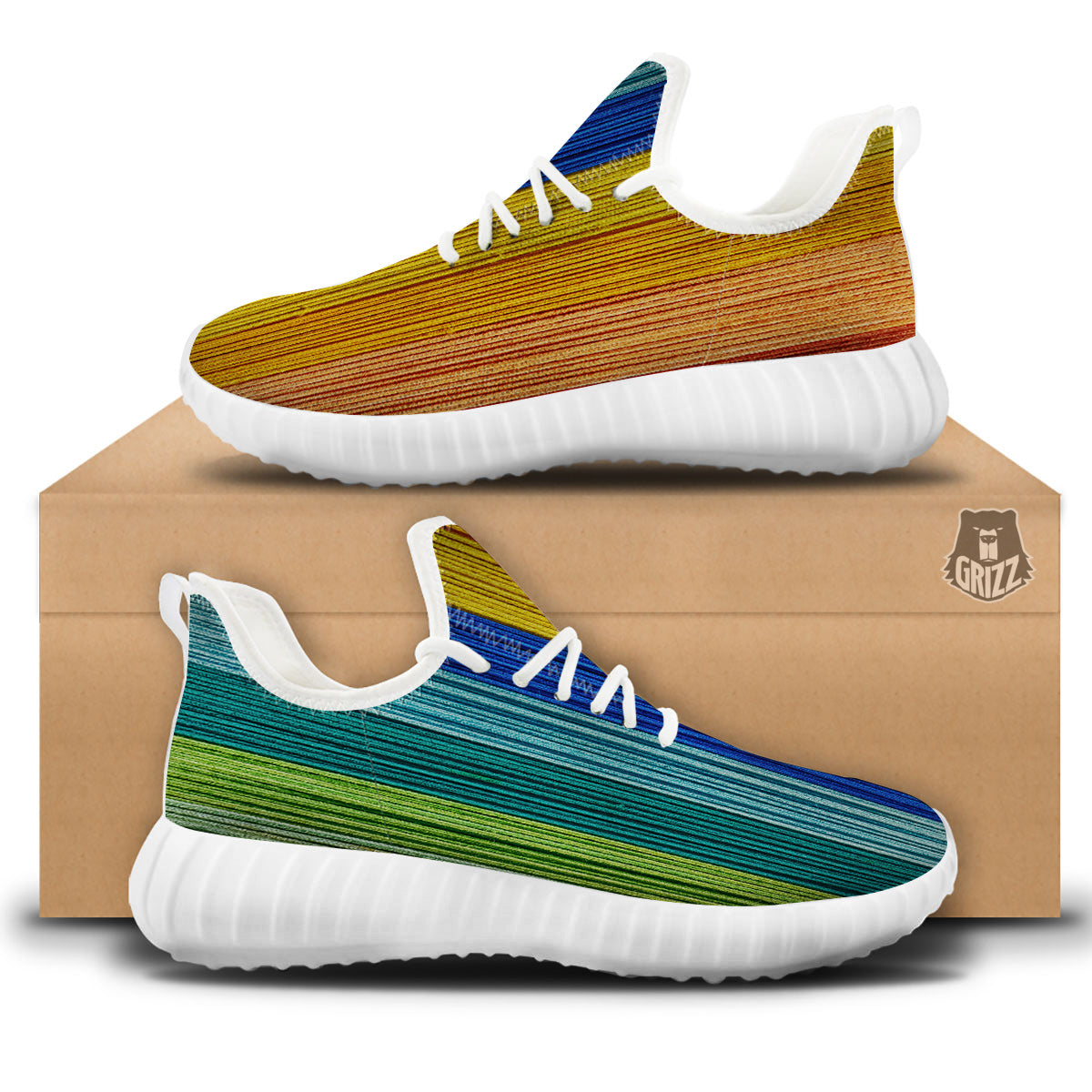 Yarn Colorful Print White Walking Shoes-grizzshop