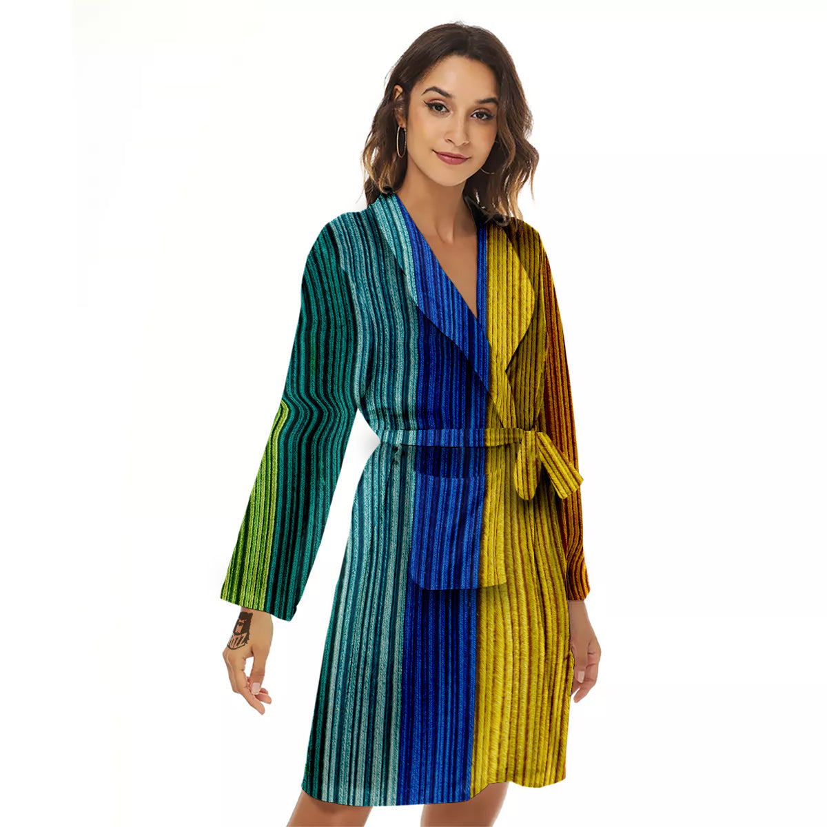 Yarn Colorful Print Women's Robe-grizzshop