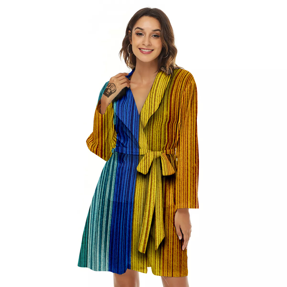 Yarn Colorful Print Women's Robe-grizzshop