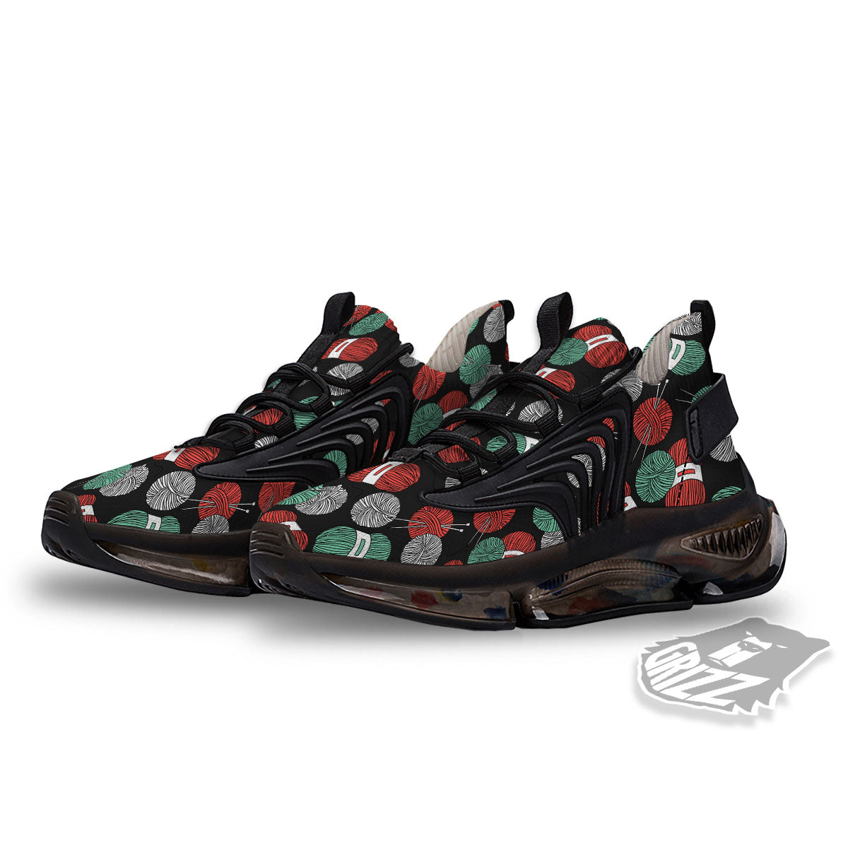 Yarn Knitting Print Pattern Black Gym Shoes-grizzshop