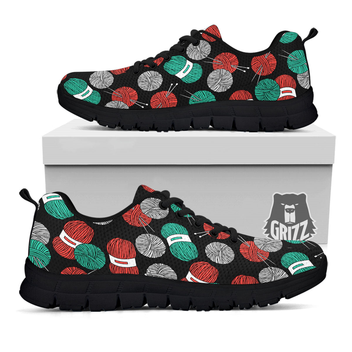 Yarn Knitting Print Pattern Black Sneaker-grizzshop
