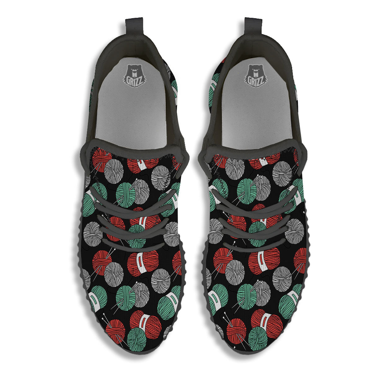 Yarn Knitting Print Pattern Black Walking Shoes-grizzshop