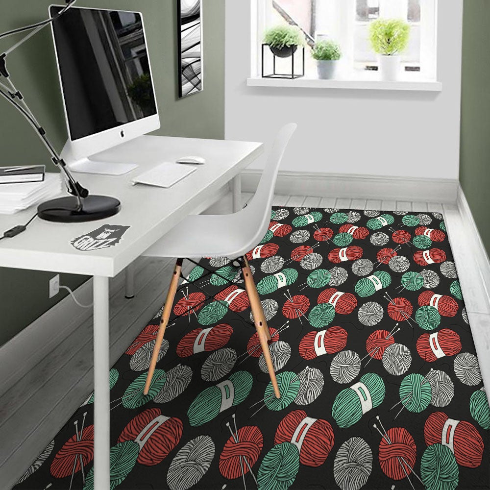Yarn Knitting Print Pattern Floor Mat-grizzshop