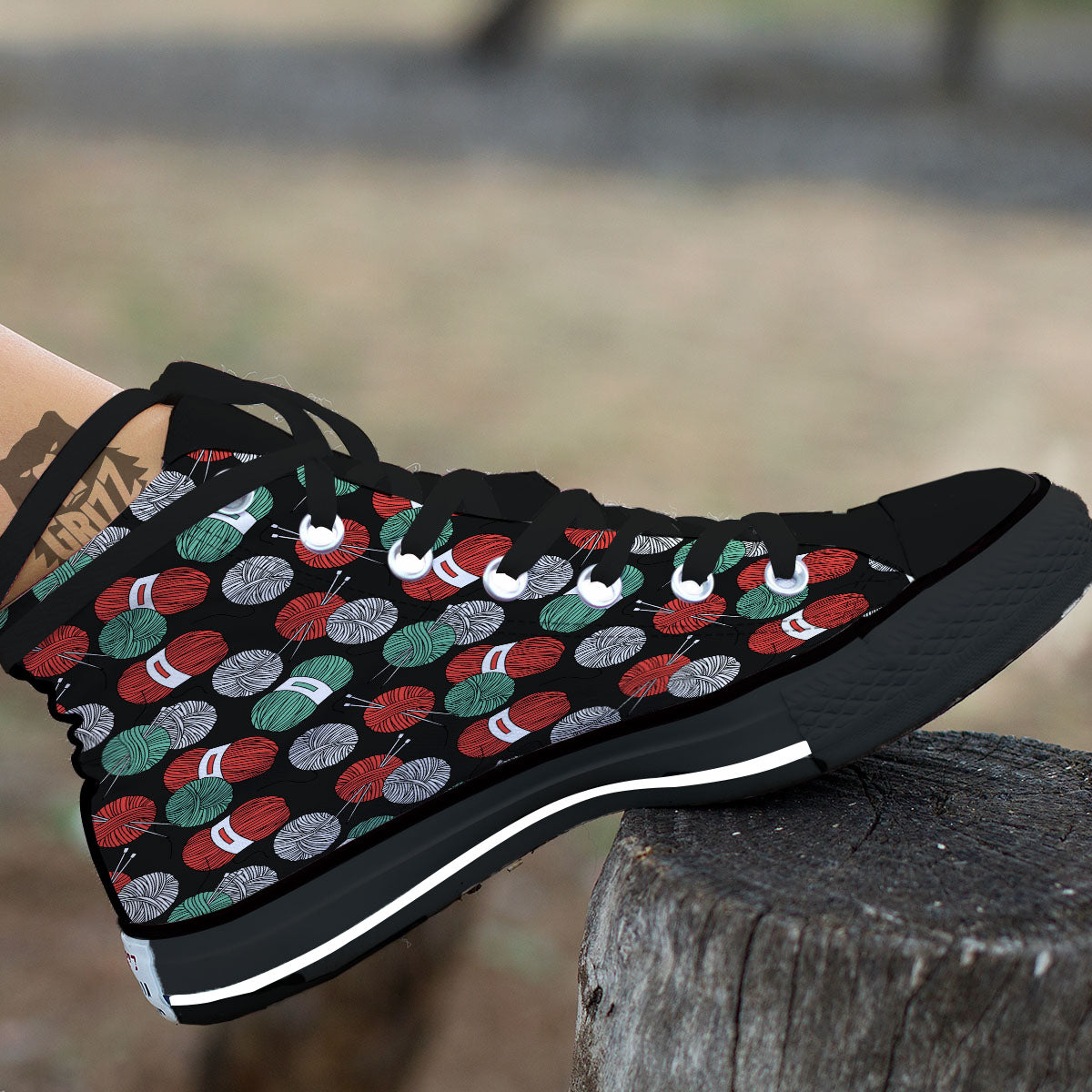 Yarn Knitting Print Pattern High Top Shoes-grizzshop