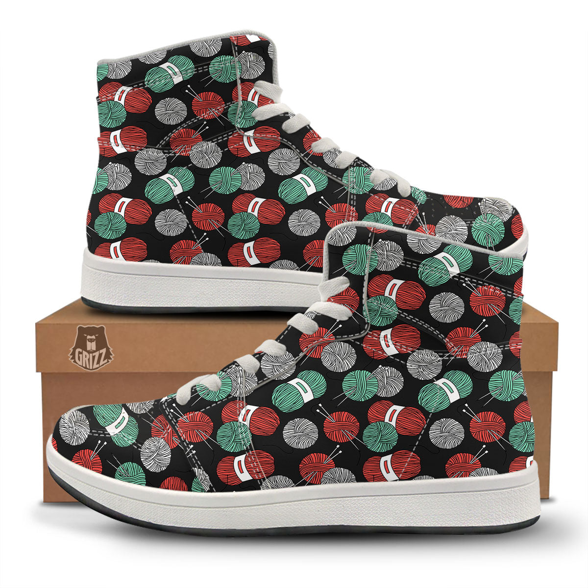 Yarn Knitting Print Pattern High Top Sneakers-grizzshop