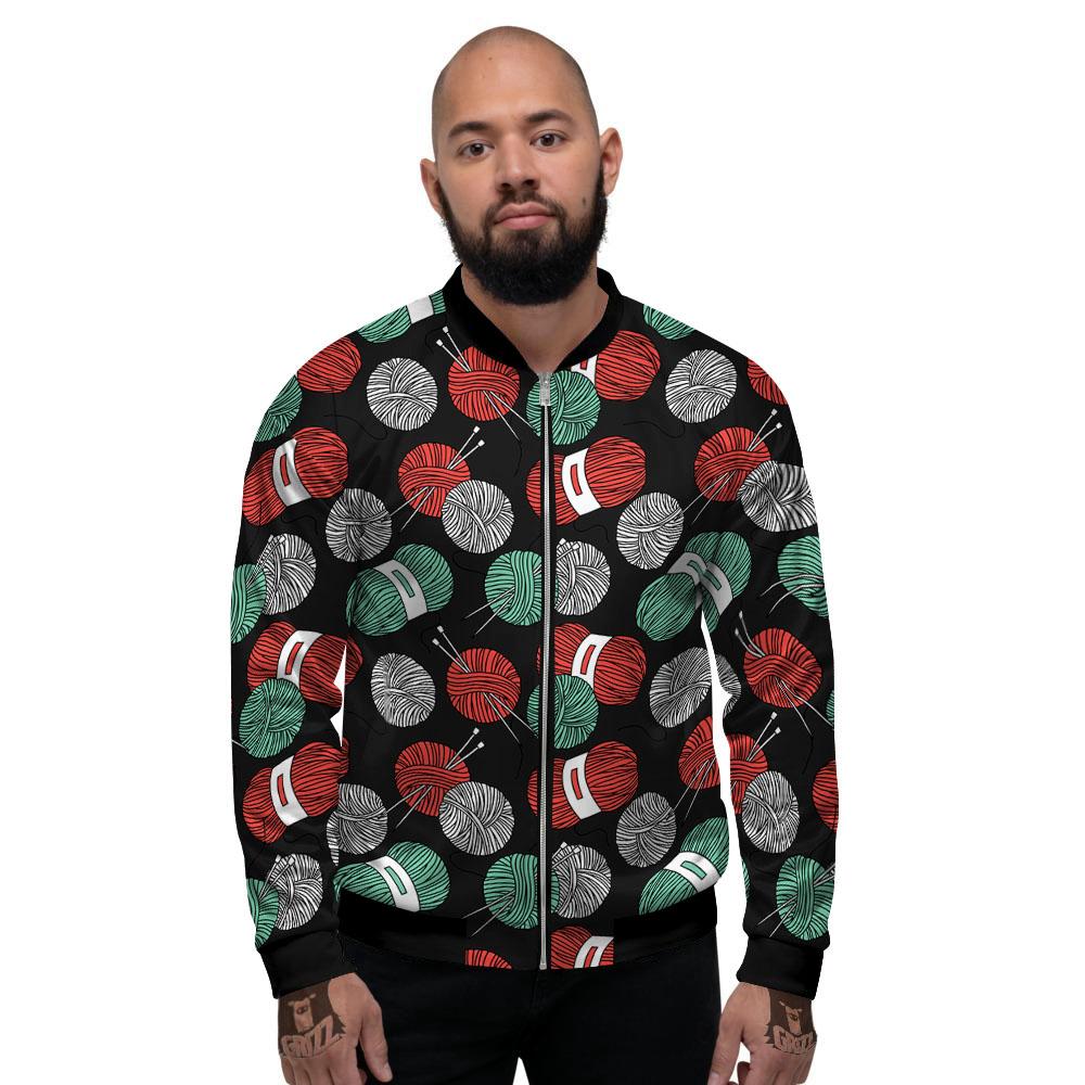 Yarn Knitting Print Pattern Men's Bomber Jacket-grizzshop