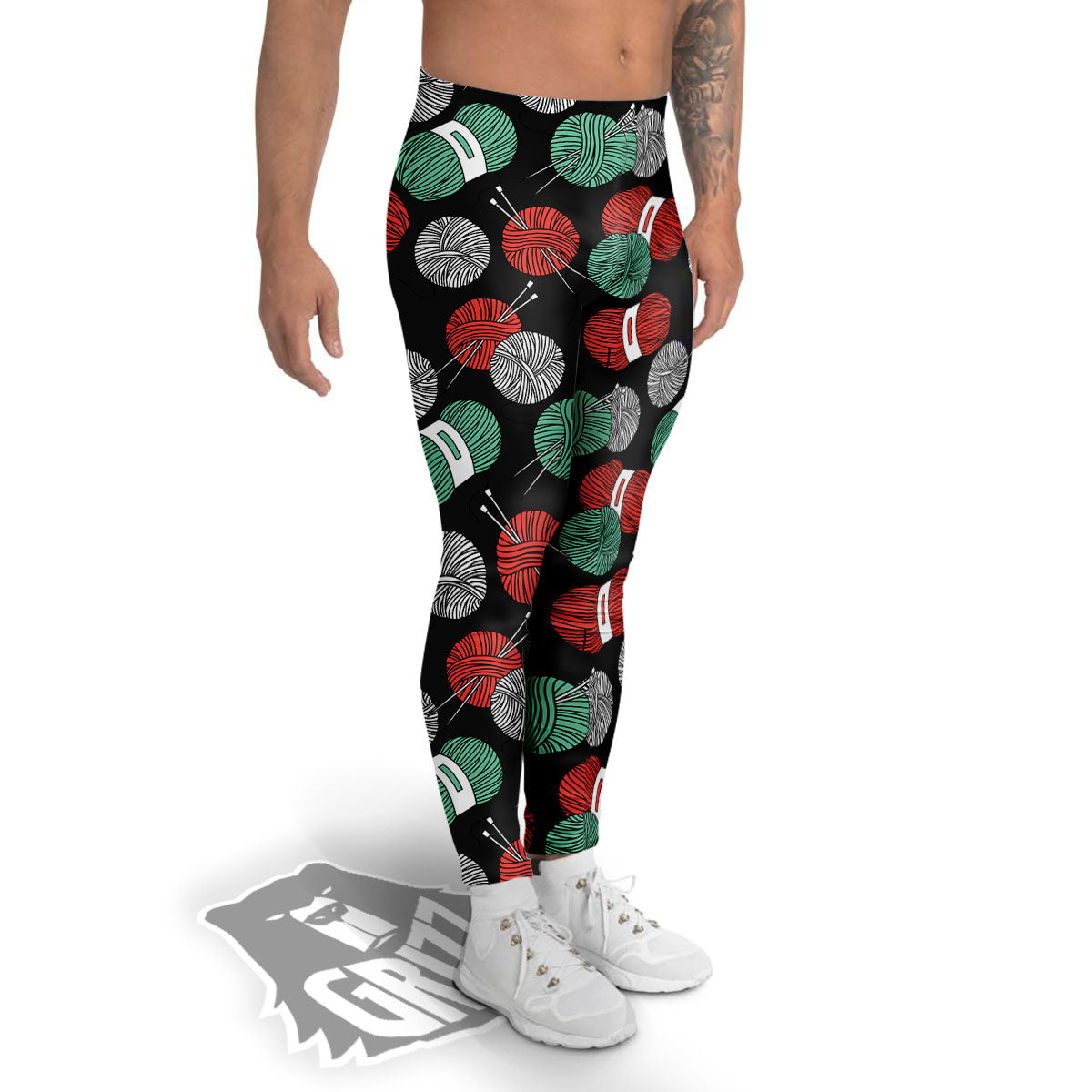 Yarn Knitting Print Pattern Men's Leggings-grizzshop