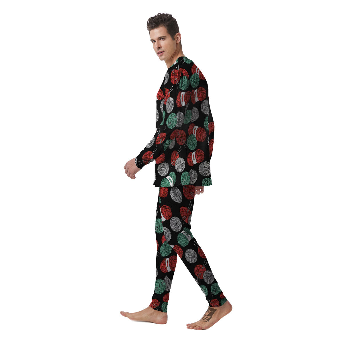 Yarn Knitting Print Pattern Men's Pajamas-grizzshop