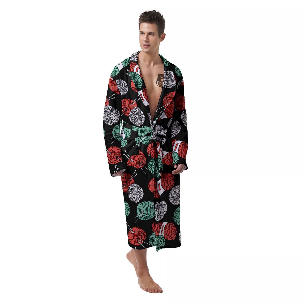 Yarn Knitting Print Pattern Men's Robe-grizzshop