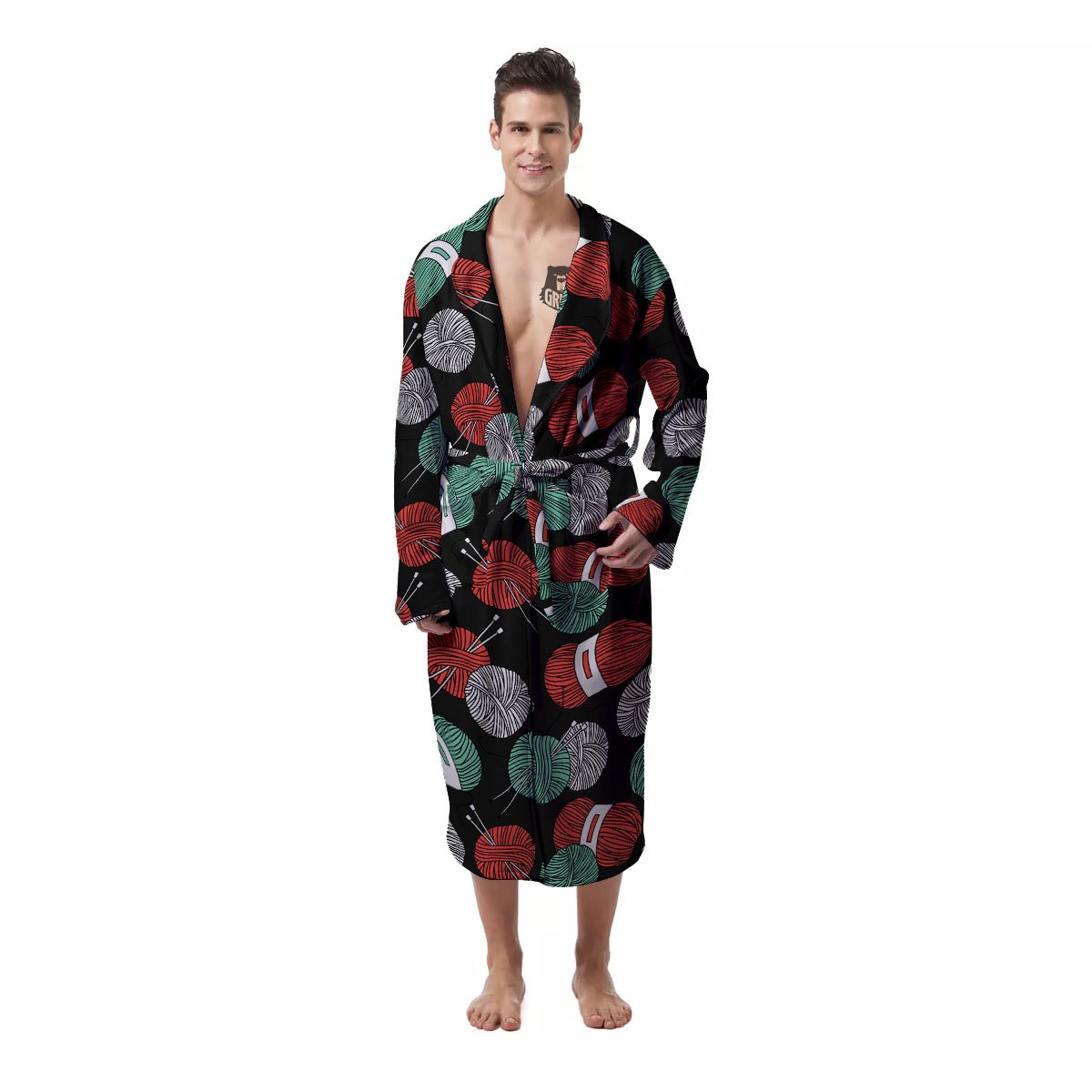 Yarn Knitting Print Pattern Men's Robe-grizzshop