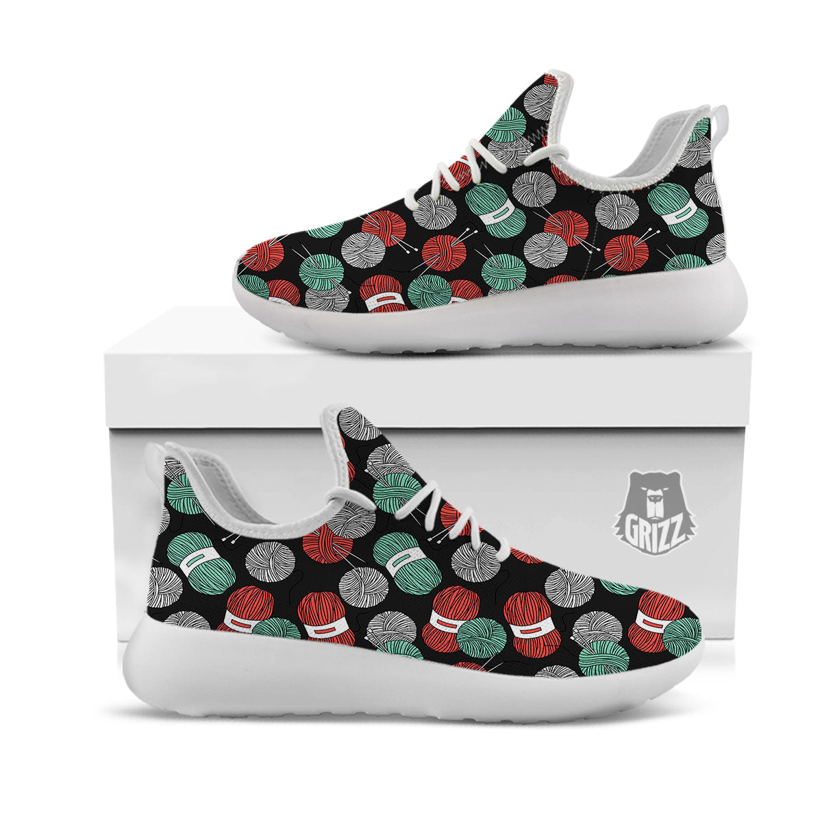 Yarn Knitting Print Pattern White Athletic Shoes-grizzshop