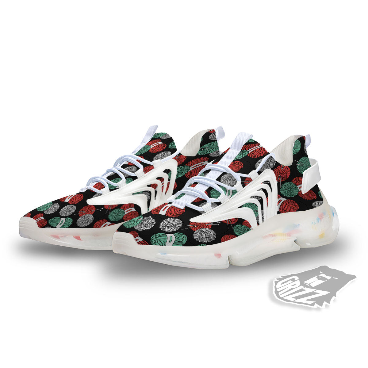 Yarn Knitting Print Pattern White Gym Shoes-grizzshop