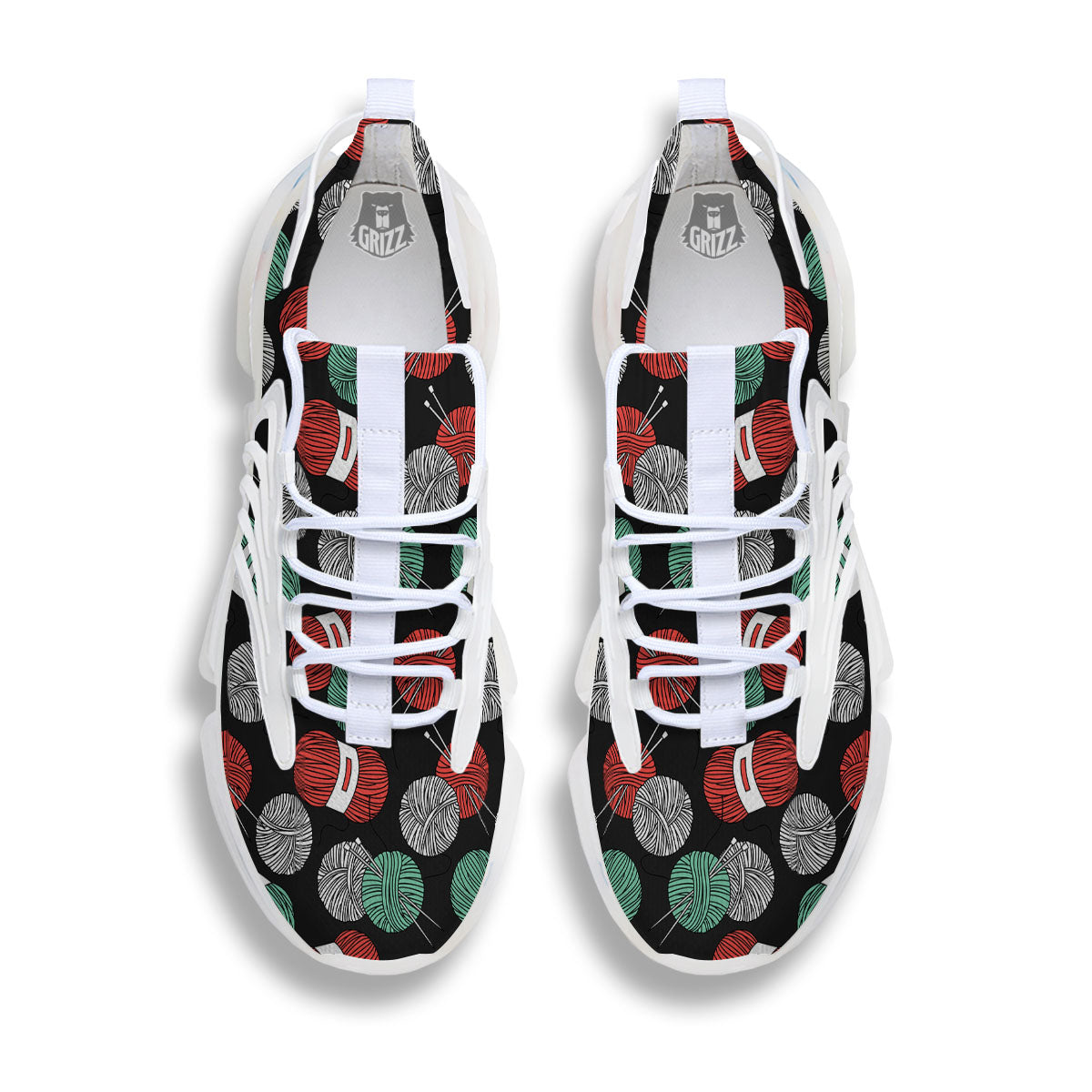 Yarn Knitting Print Pattern White Gym Shoes-grizzshop