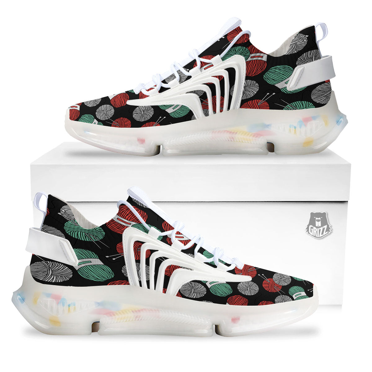 Yarn Knitting Print Pattern White Gym Shoes-grizzshop