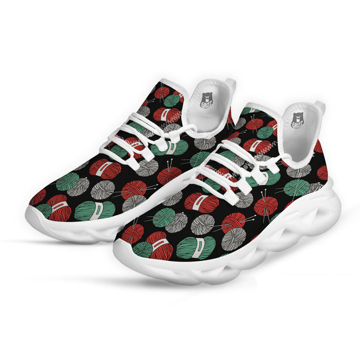 Yarn Knitting Print Pattern White Running Shoes-grizzshop